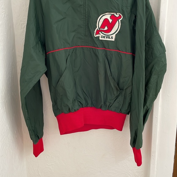 ALPHA SPORTSWEAR Men's New Jersey Devils Half-Zip Jacket Size L In Green/Red - Picture 3 of 7